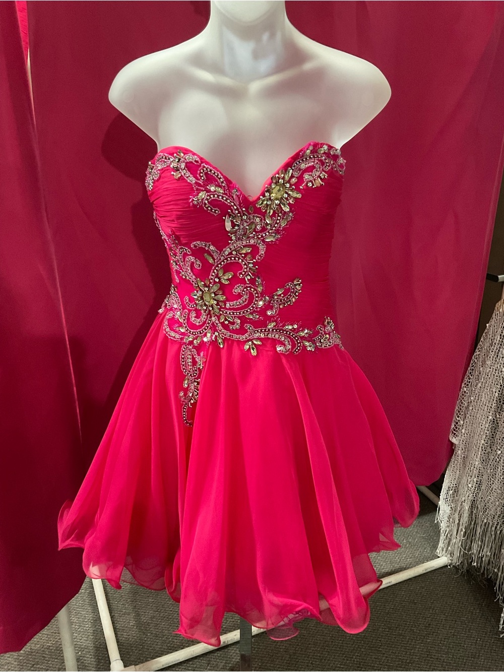 Alyce Paris Vibrant Pink Beaded Party Dress